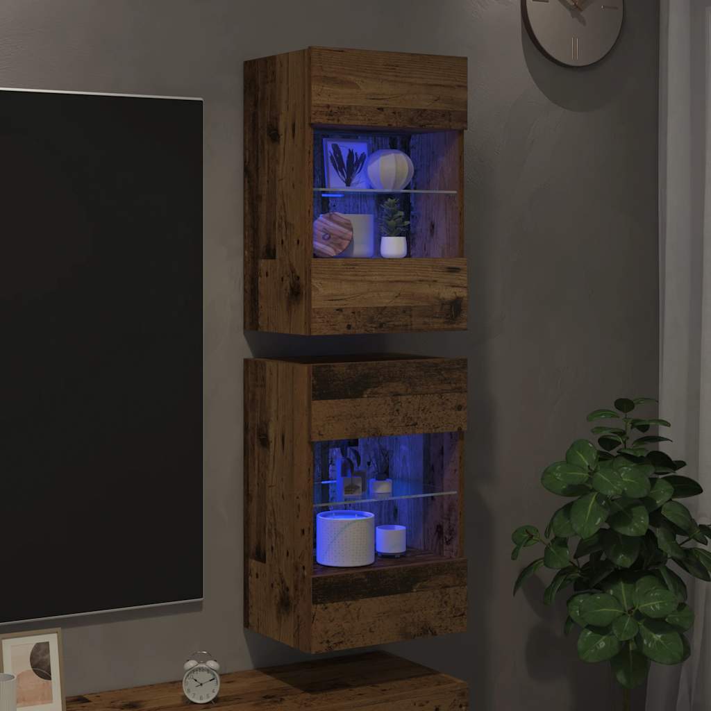 Sieninės spintelės su LED apšvietimu televizoriui 2 vnt, 40x30x60,5 cm