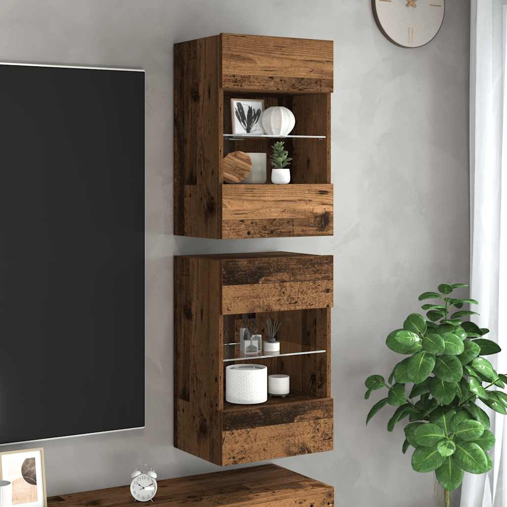 Sieninės spintelės su LED apšvietimu televizoriui 2 vnt, 40x30x60,5 cm