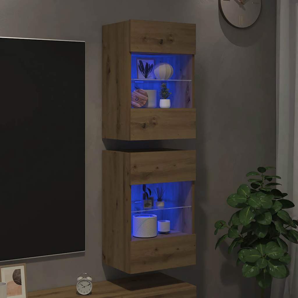 Sieninės spintelės su LED apšvietimu televizoriui, 2vnt., artisano, 40x30x60,5cm