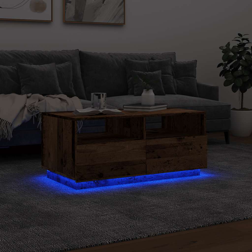 Kavos staliukas su LED lemputėmis, medienos, 90x49x40cm