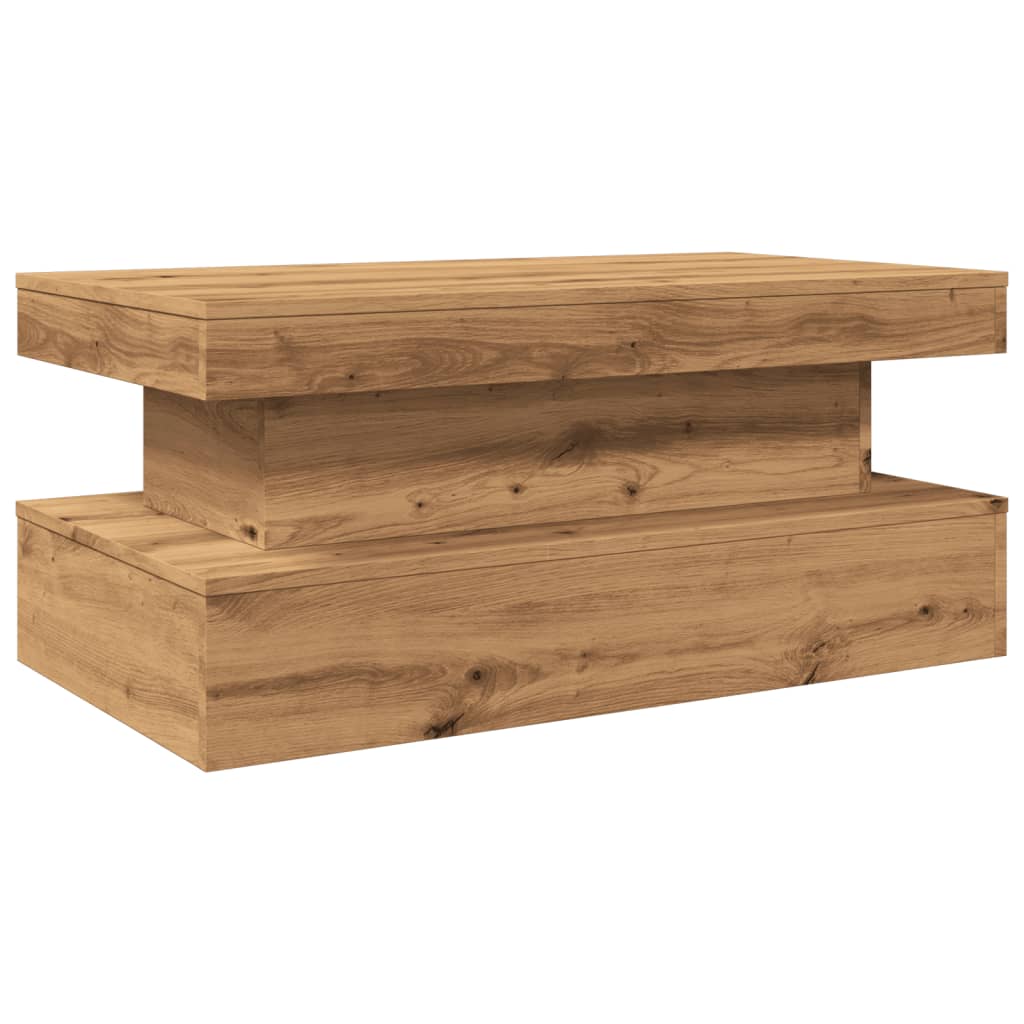 Coffee table with LED lights, artisan oak, 90x50x40cm