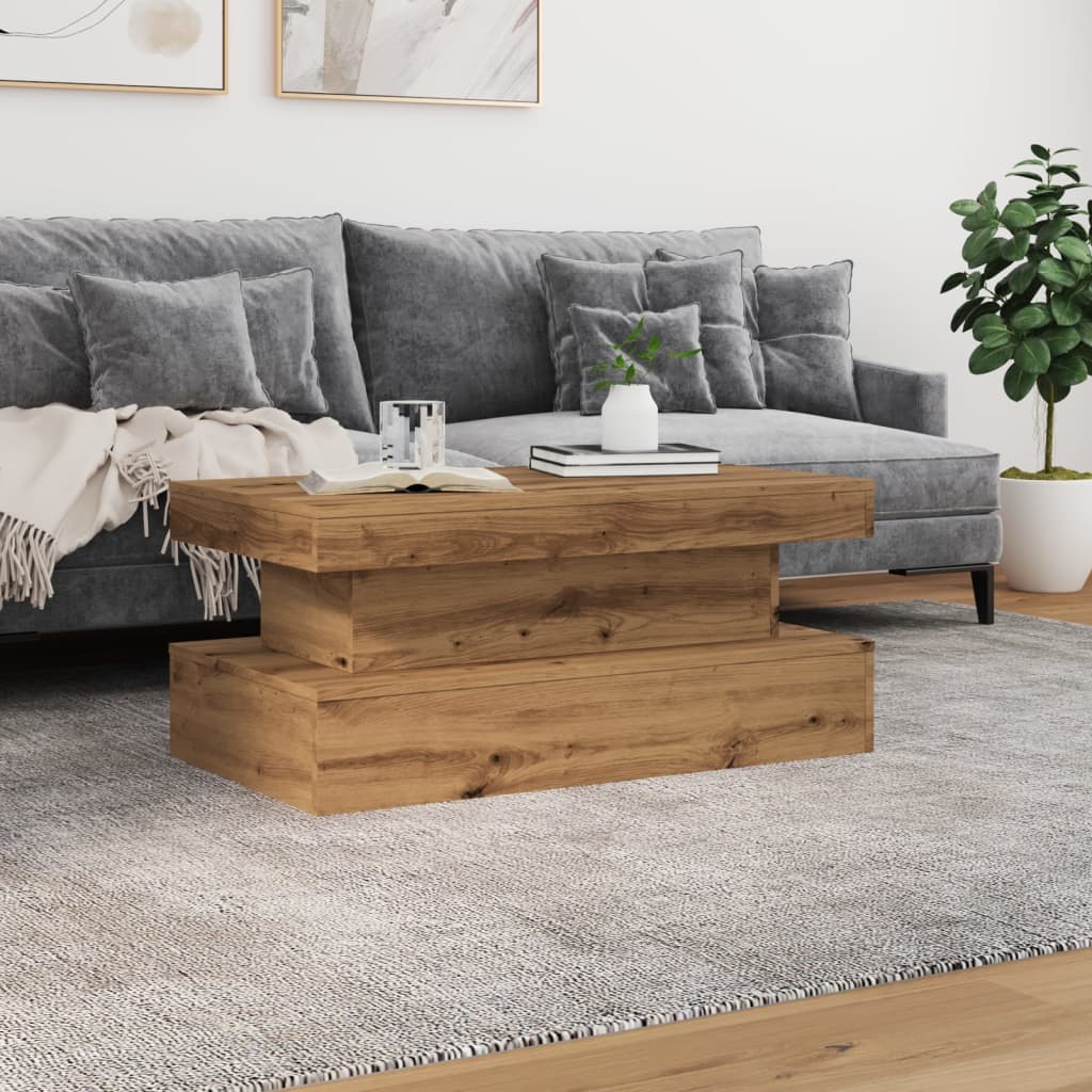Coffee table with LED lights, artisan oak, 90x50x40cm
