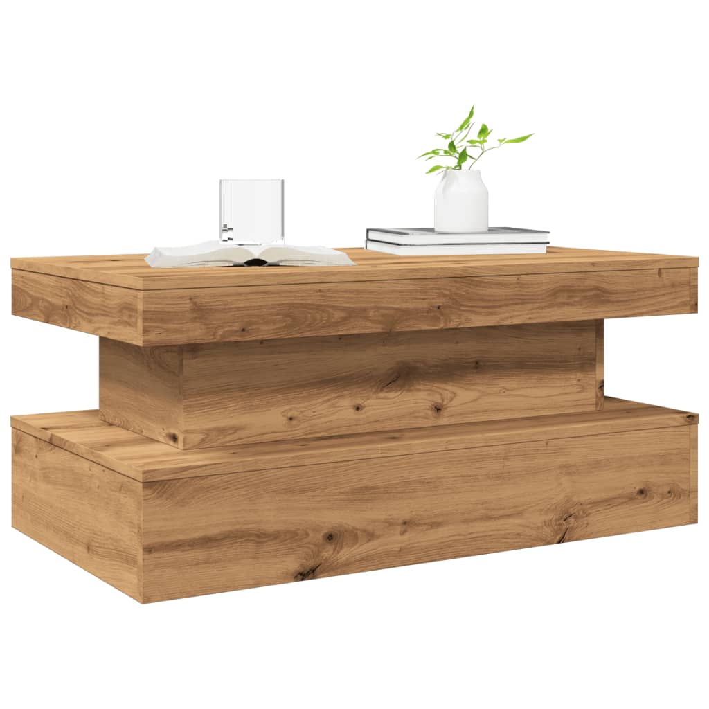 Coffee table with LED lights, artisan oak, 90x50x40cm