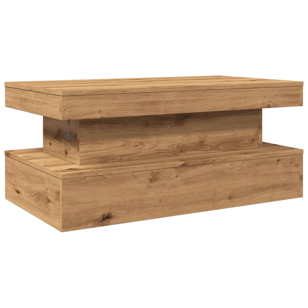 Coffee table with LED lights, artisan oak, 90x50x40cm
