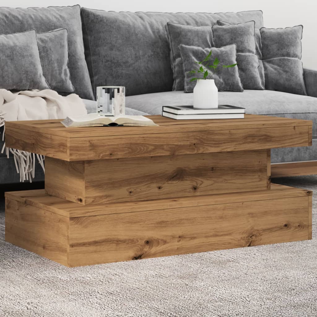 Coffee table with LED lights, artisan oak, 90x50x40cm
