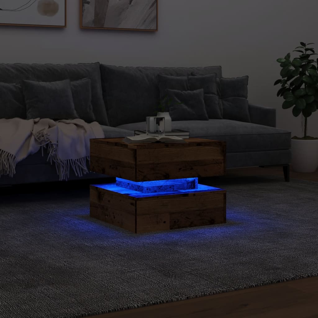 Coffee table with LED lights, wood, 50x50x40cm