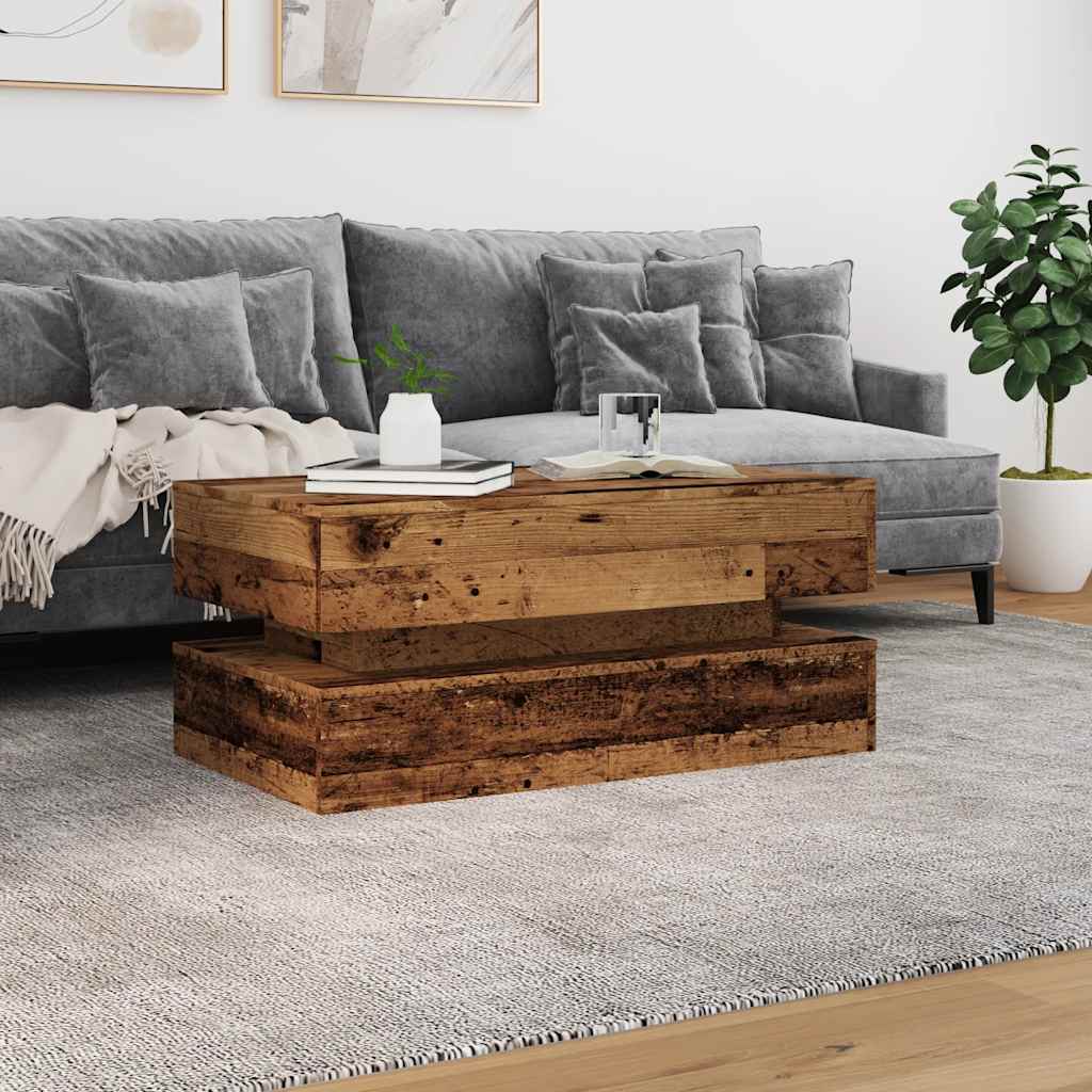 Kafijas galdiņš ar LED gaismām, koka, 90x50x40 cm