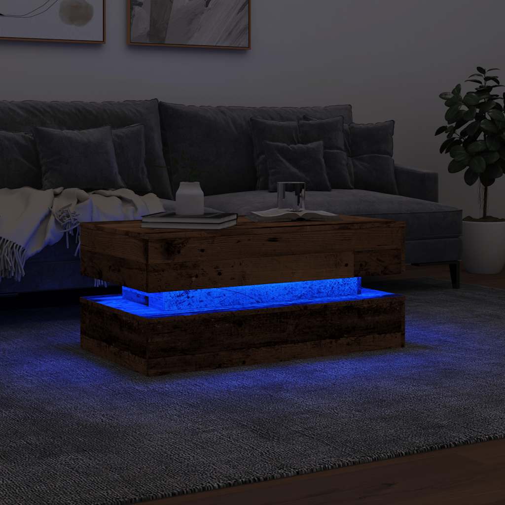 Kafijas galdiņš ar LED gaismām, koka, 90x50x40 cm