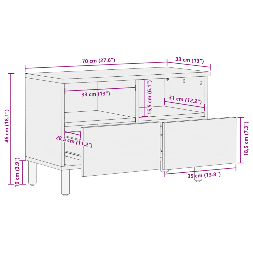 Televizora skapītis melns 70x33x46 cm inženierijas koks