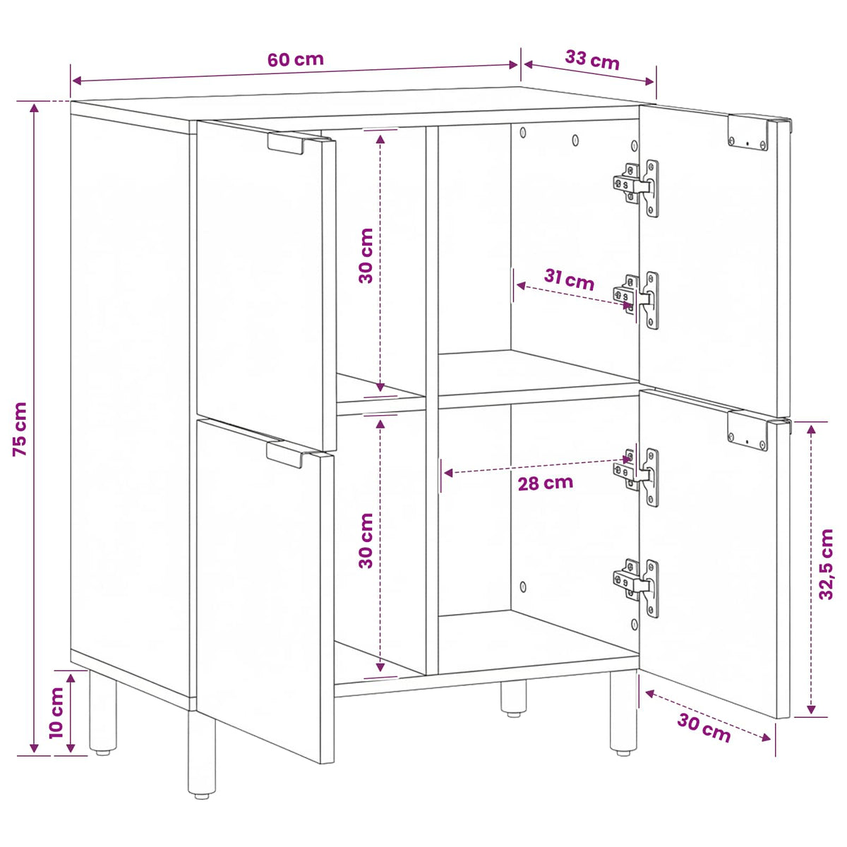 Melns bufetes skapis 60x33x75 cm inženierijas koksne