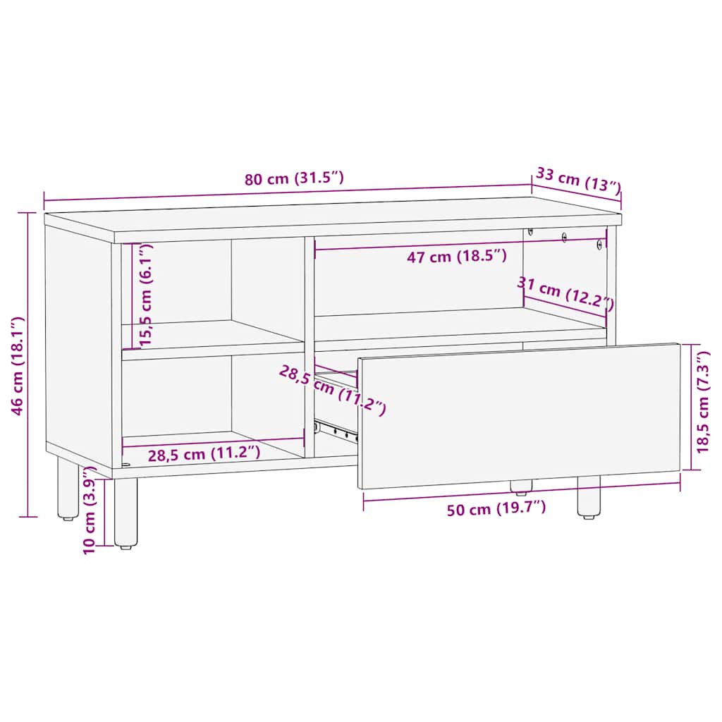 TV Cabinet Brown 80x33x46 cm Solid Mango Wood