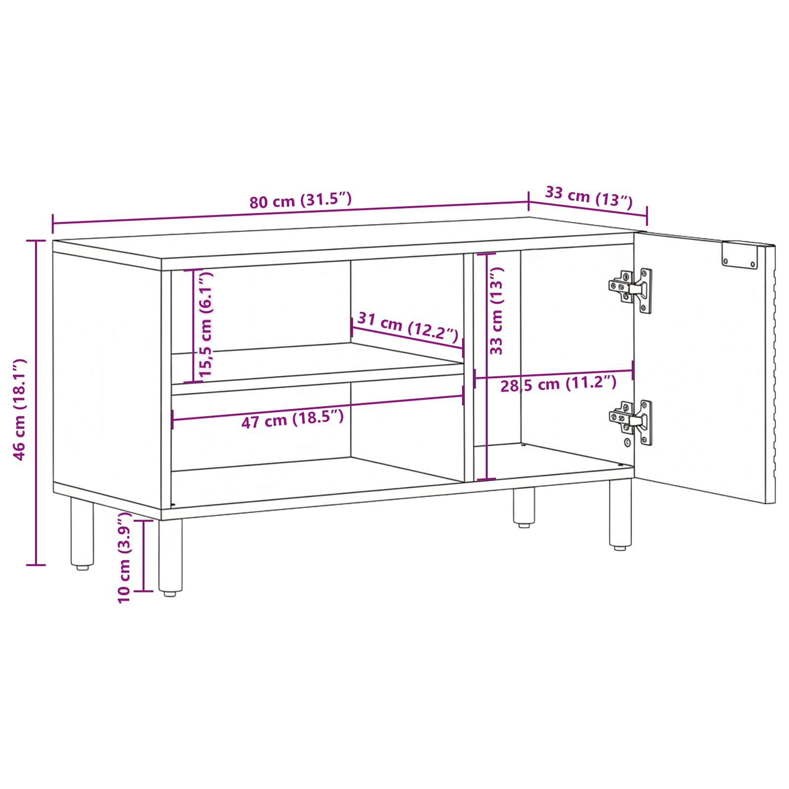 TV skapītis 80x31,5x46 cm masīvā akācijas kokā