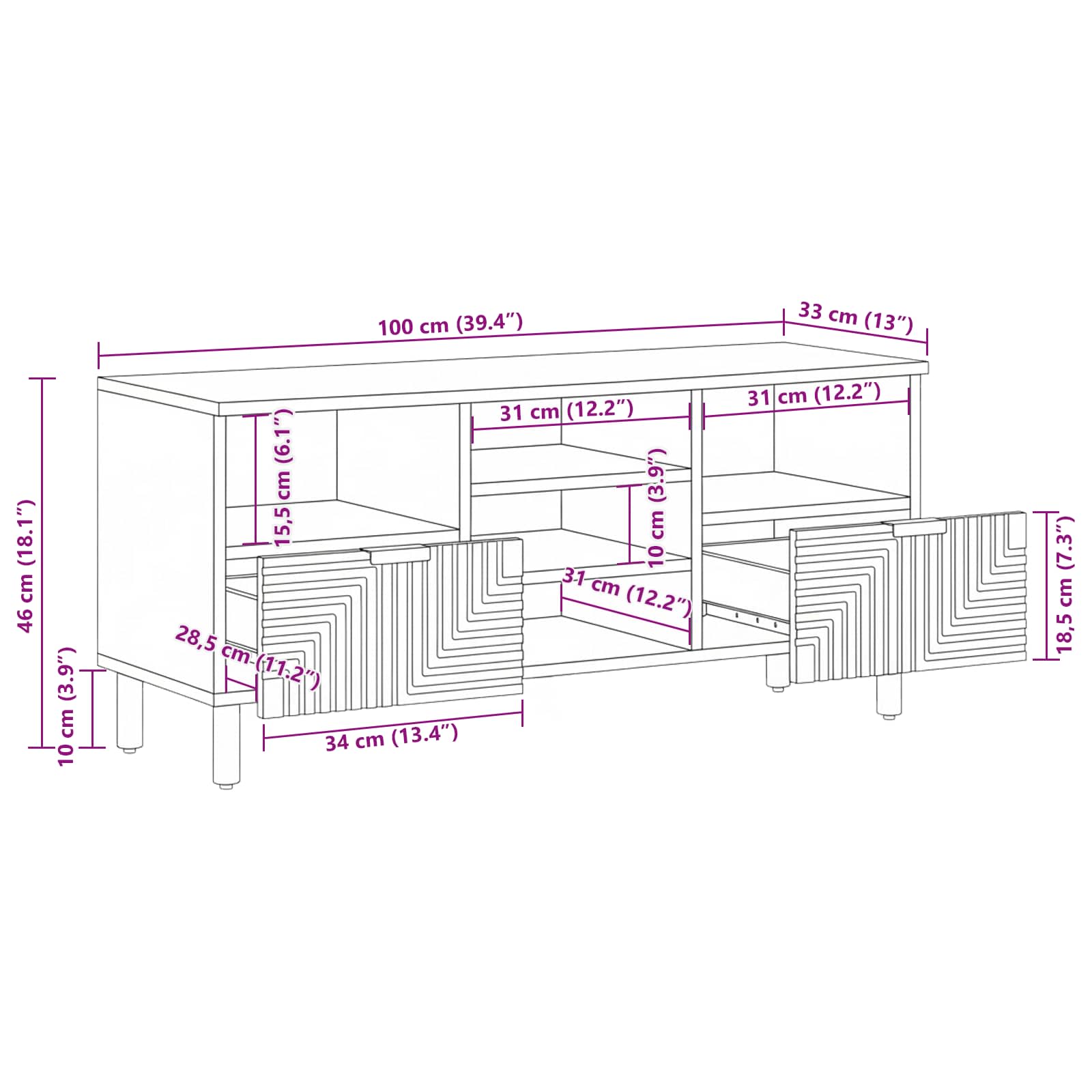 TV cabinet 100x33.5x46 cm solid acacia wood