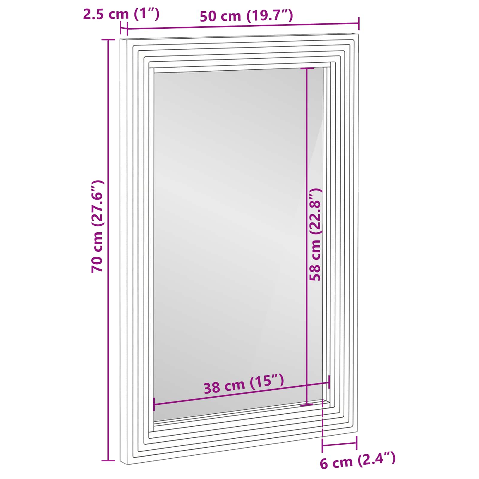 Vonios veidrodis Ruda 70 x 50 x 2.5 cm Stiklas ir kieta akacija