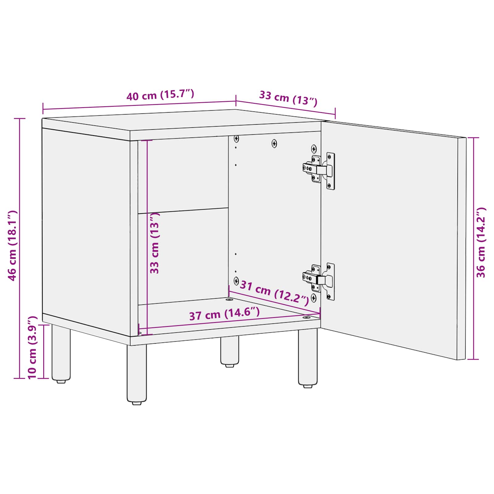 Bedside table White 40 x 33.5 x 46 cm Solid mango wood