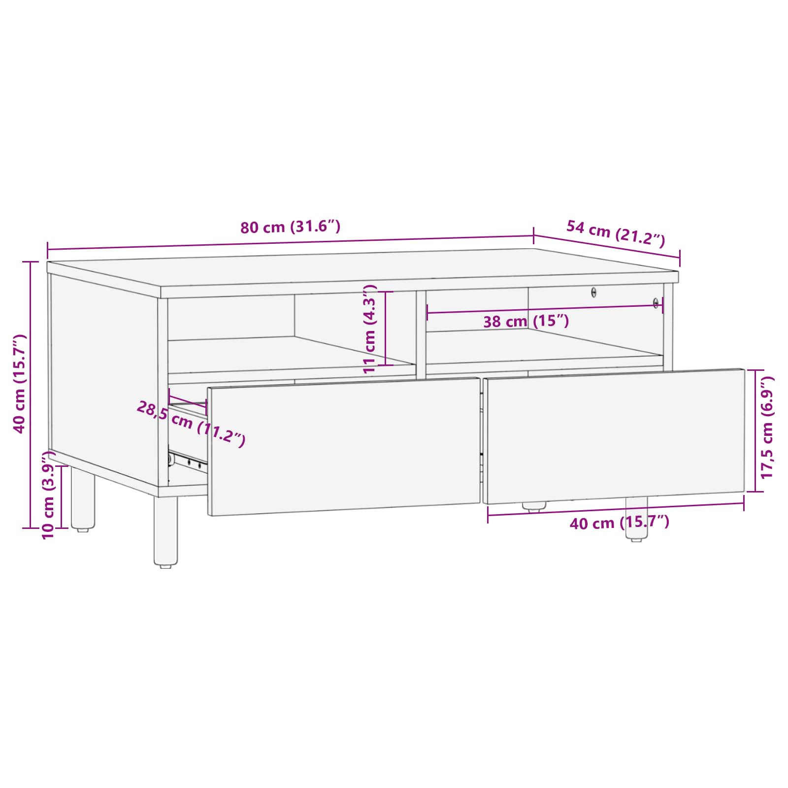 Coffee table White 80 x 54 x 40 cm Solid mango wood