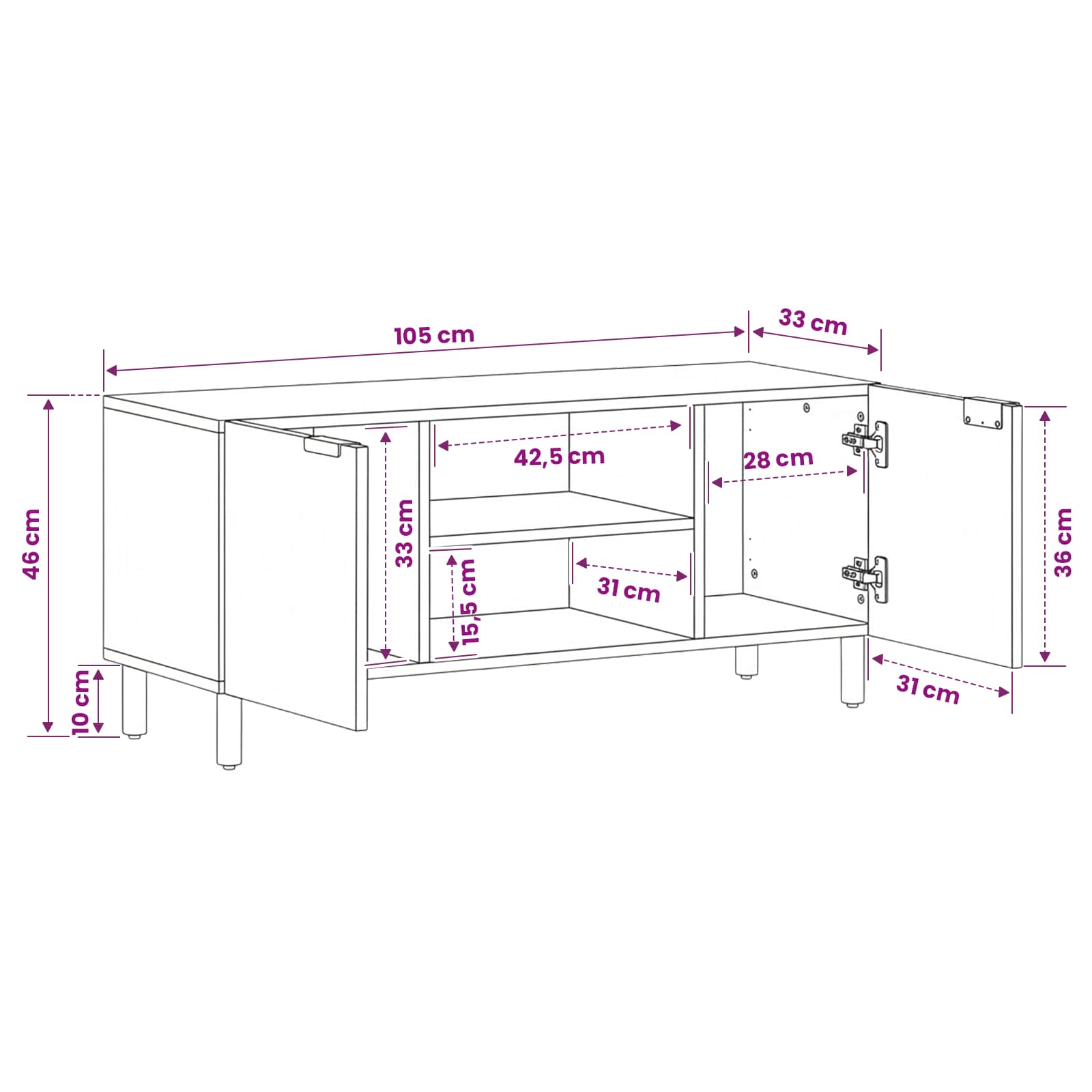 TV Cabinet Acacia Brown Finish 105 x 33.5 x 46 cm