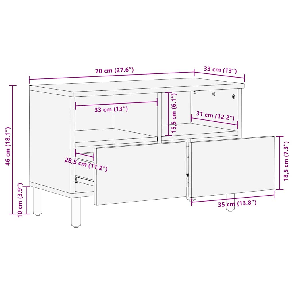 TV Cabinet Acacia Brown Finish 70 x 33.5 x 46 cm
