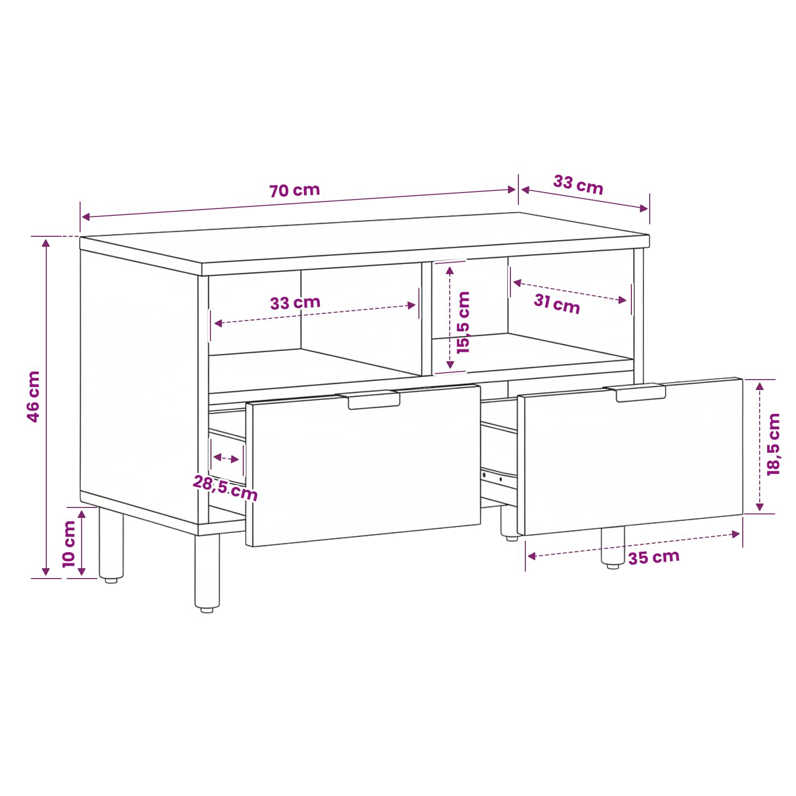 TV Cabinet Acacia Brown Finish 70 x 33.5 x 46 cm