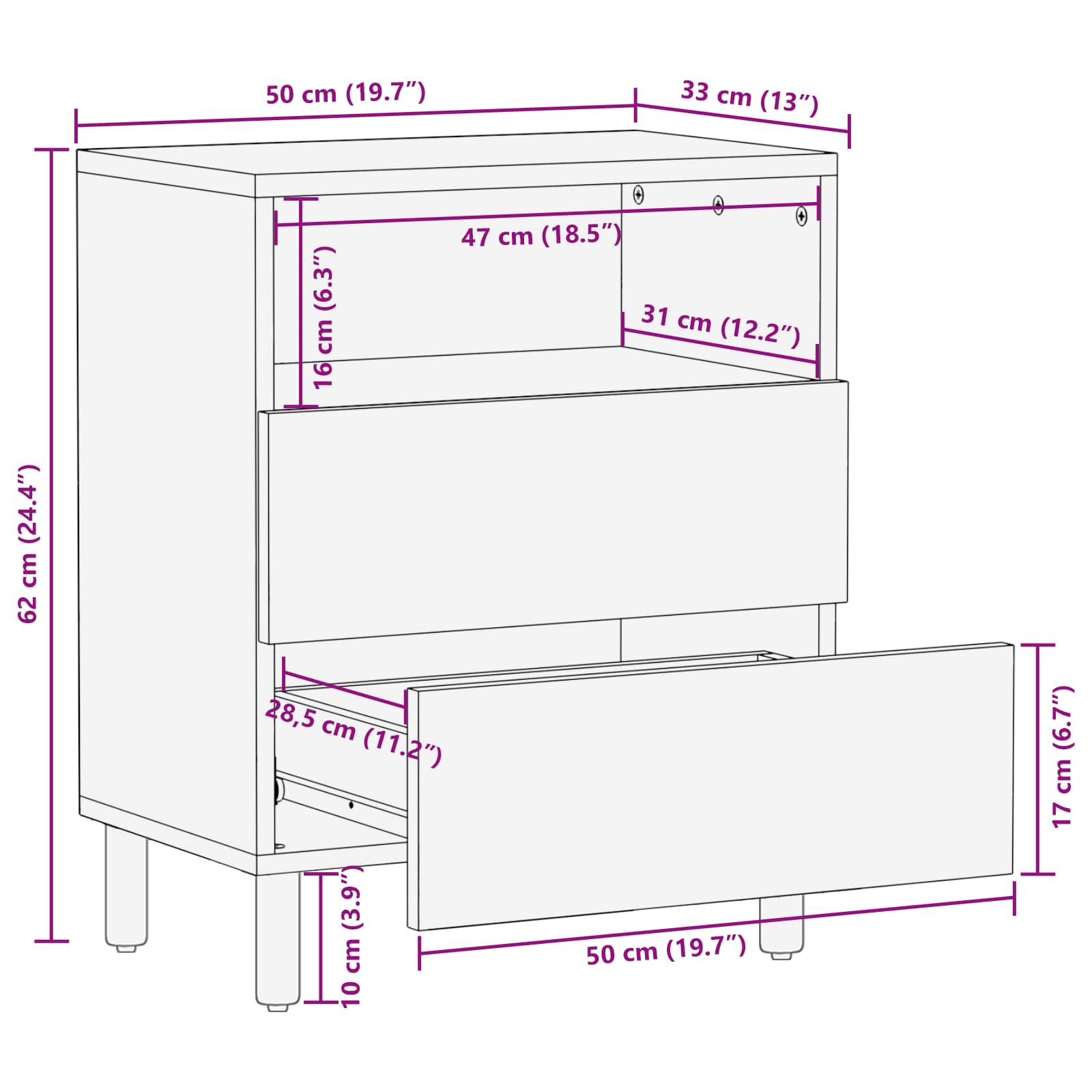 Bedside Cabinet Brown 50 x 33 x 60 cm Solid Mango Wood