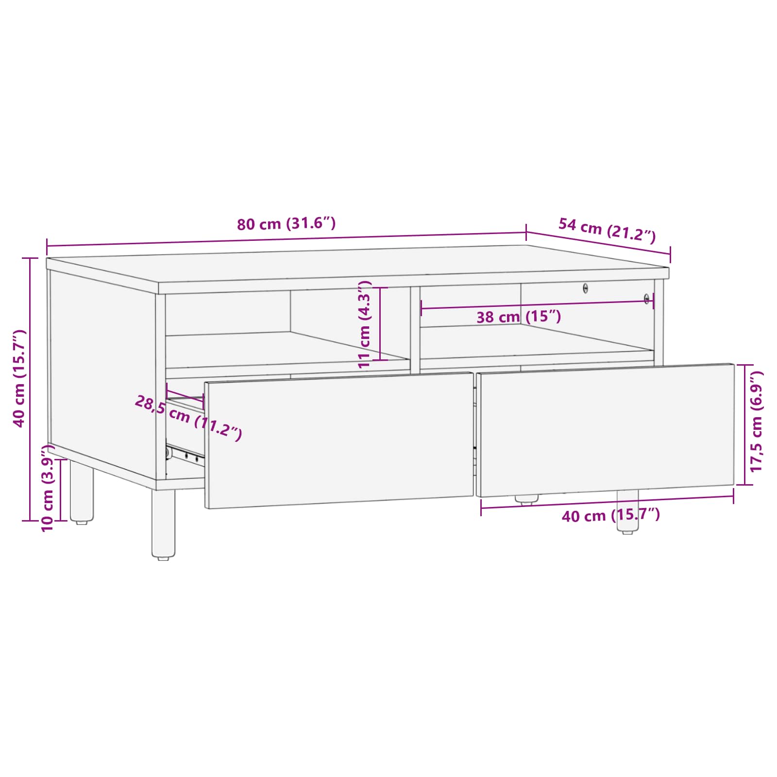 Coffee Table Brown 80 x 54 x 40 cm Solid Mango Wood