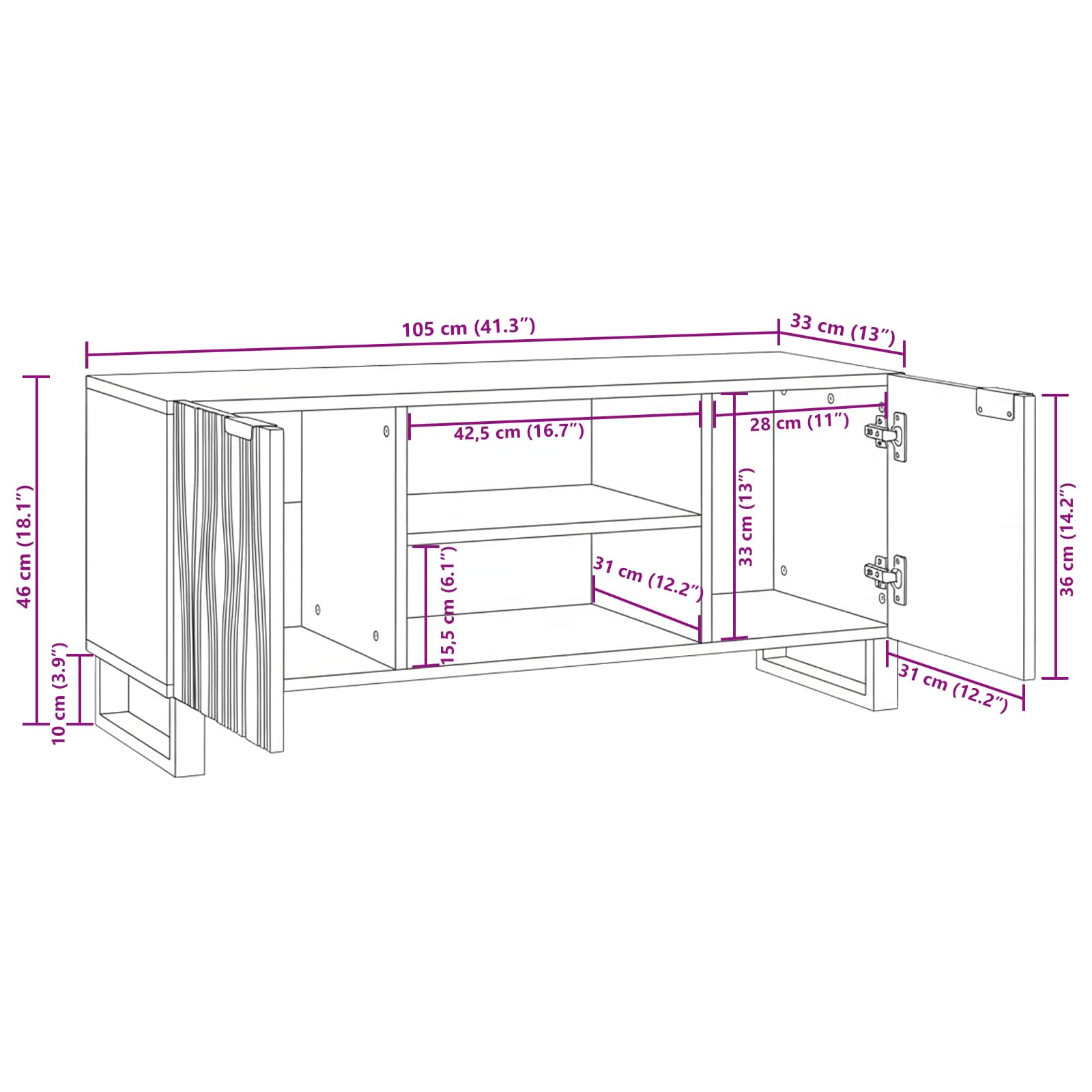 TV spintelė 105x33.5x46 cm Tvirtas Mango ir Inžinerinis Medienos
