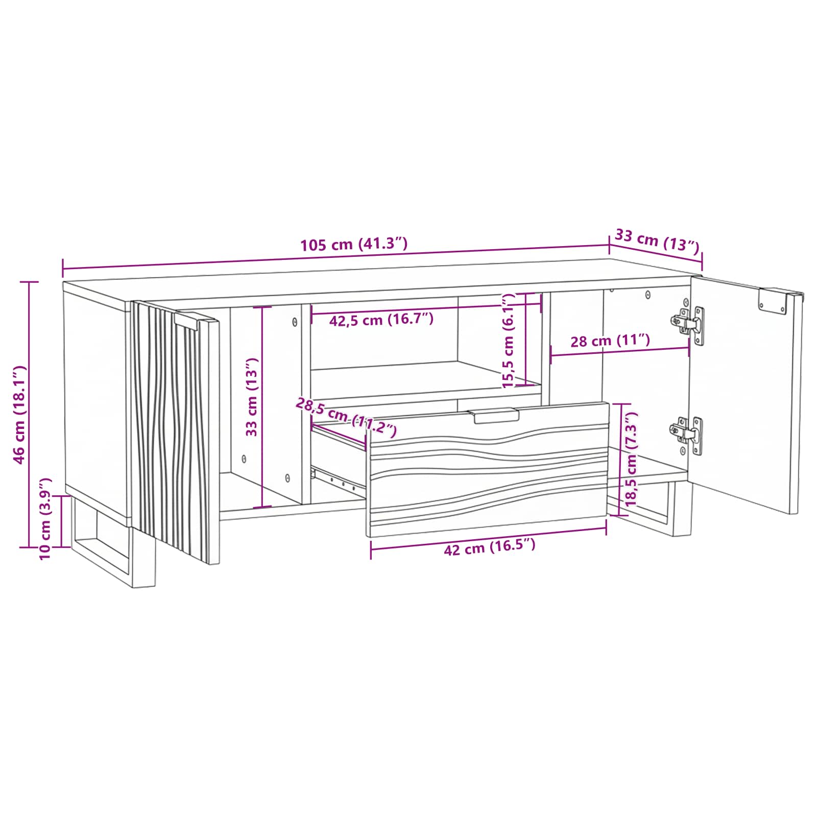 TV vienetai su stalčių Ruda 105 x 33 x 46 cm Apdirbta mediena