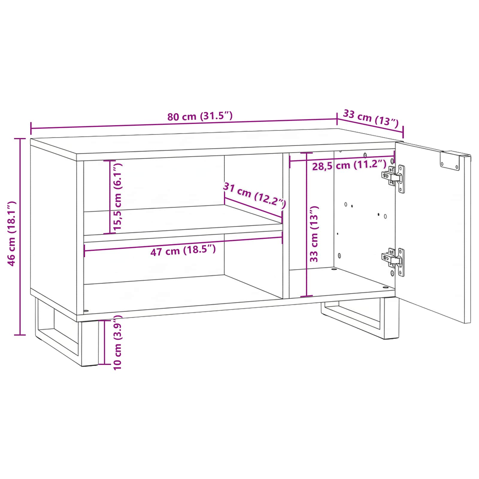 TV vienetai Ruda 80 x 33 x 46 cm Apdirbta mediena