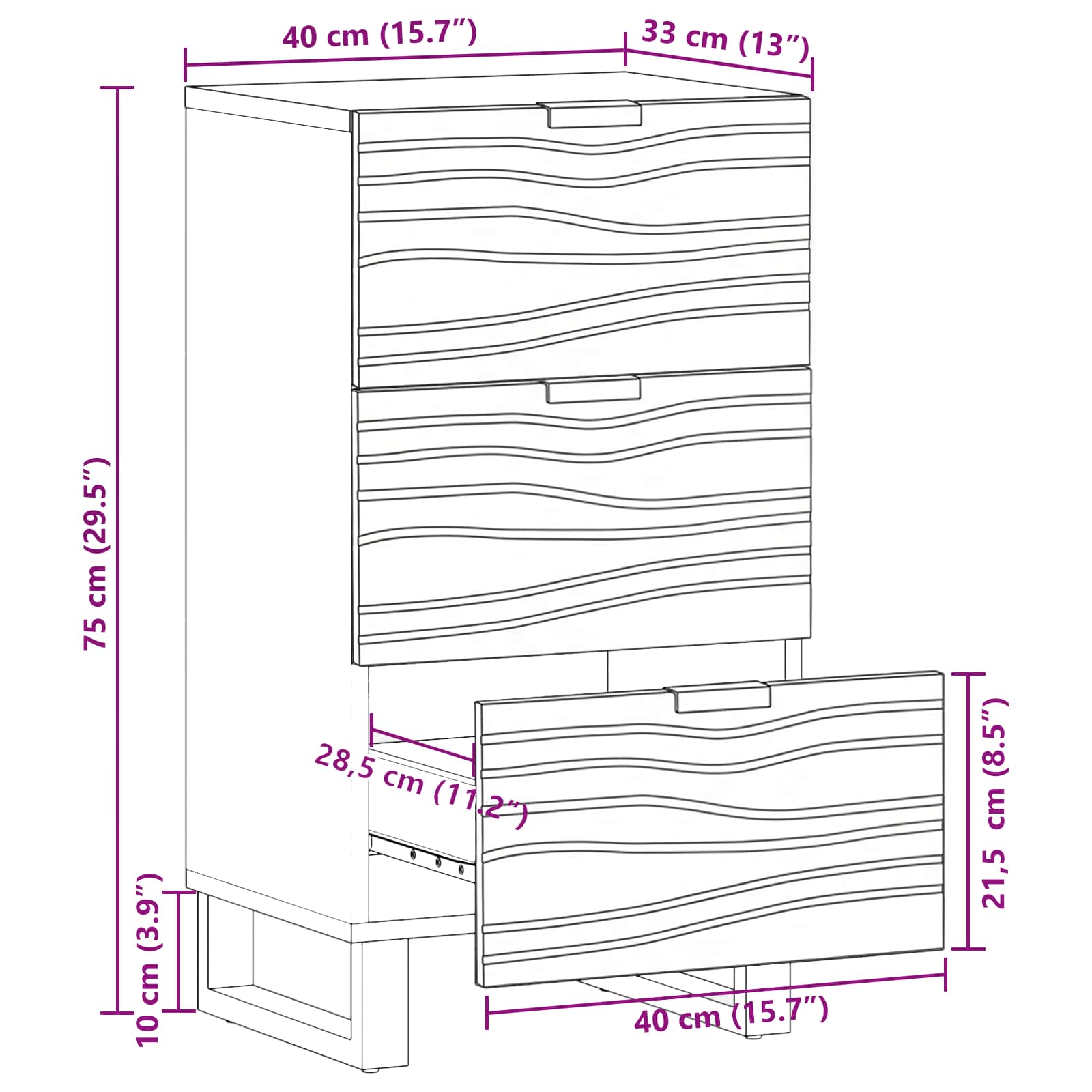 Side cabinet - 40 x 33.5 x 75 cm, made from solid mango wood and engineered wood.