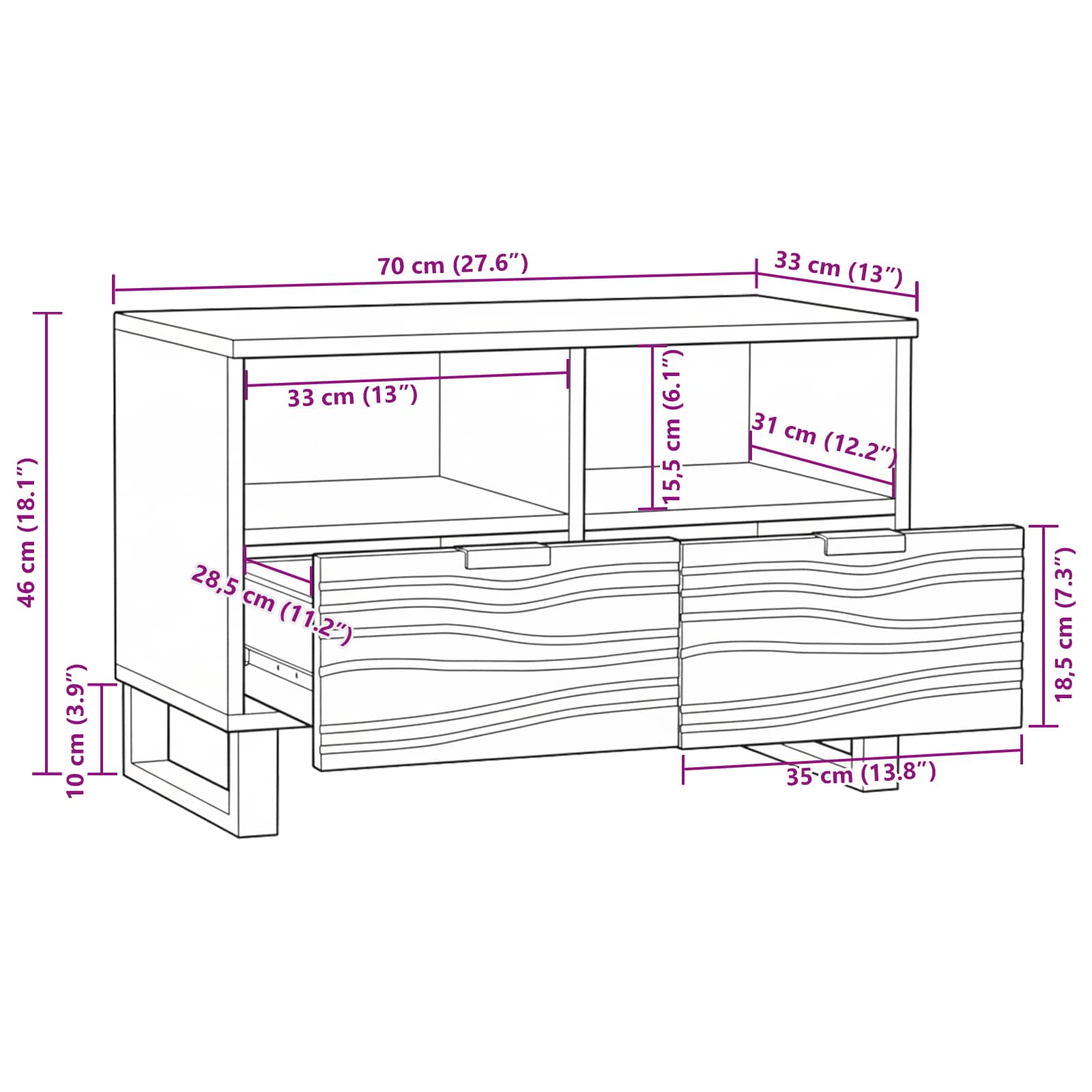 TV vienetai su stalčių Balta 70 x 33 x 46 cm Apdirbta mediena
