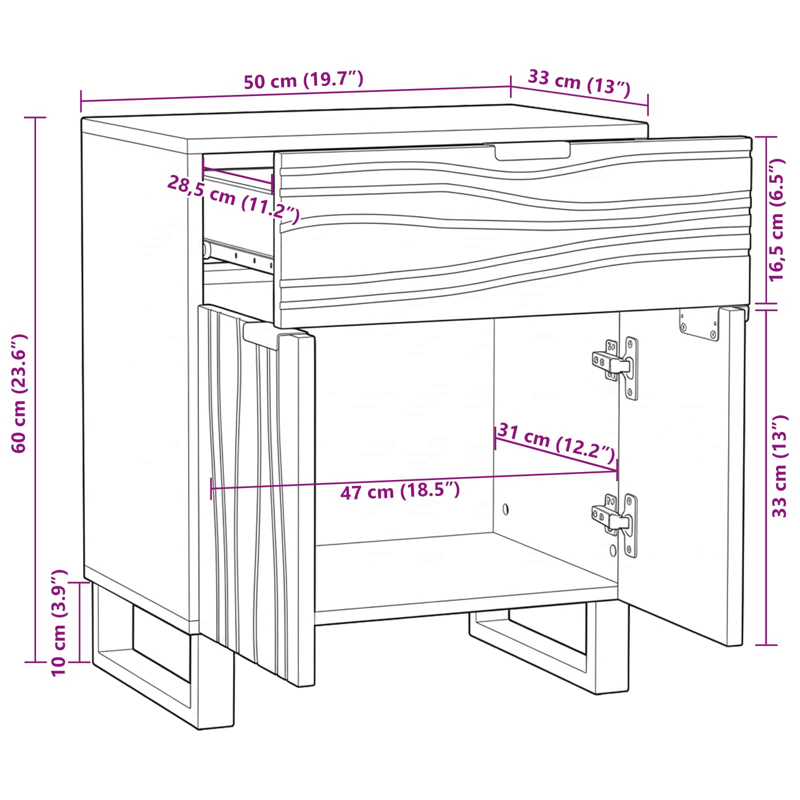 Nightstands with drawer White and black 50 x 33 x 60 cm