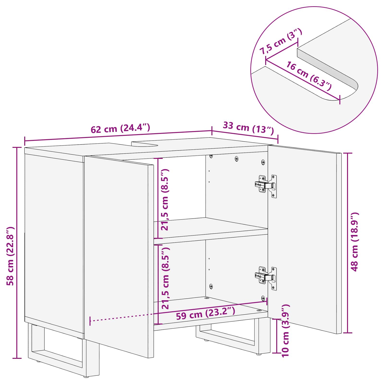 Praustuvo spintelė su lentyna su saugykla su durimis mno 62 x 33 x 58 cm