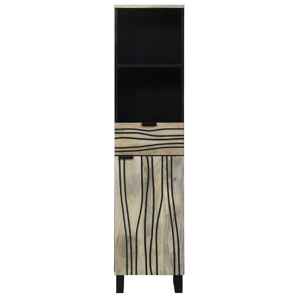 Vonios spintelė su stalčių su lentyna su saugykla su durimis Balta ir juoda 38 x 33.5 x 160 cm