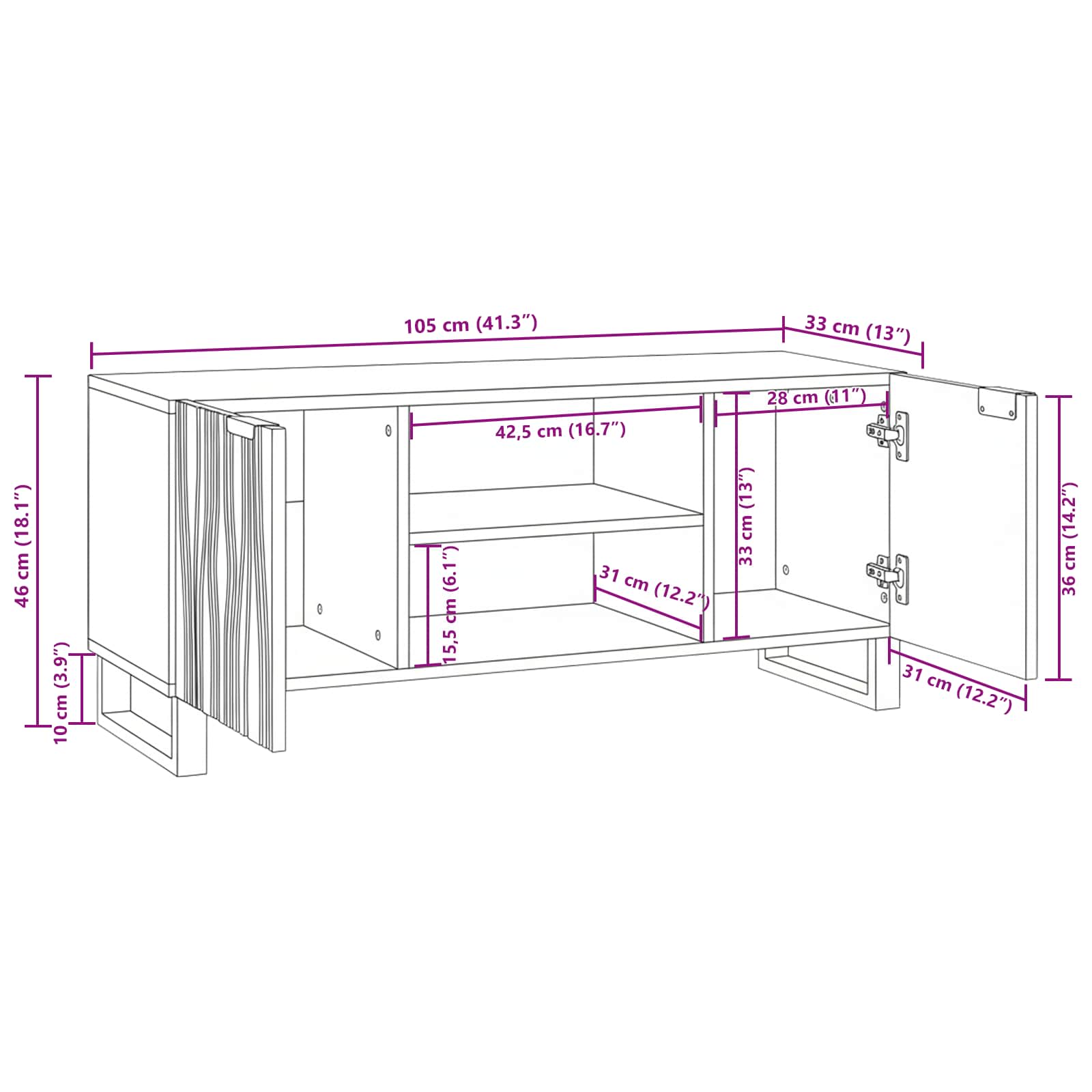 TV vienetai graikinis riešutmedis 105 x 33 x 46 cm