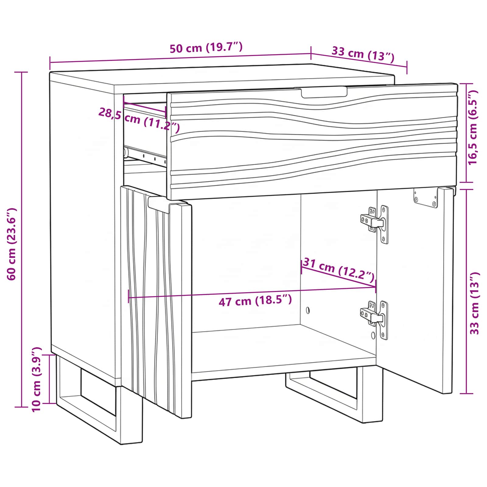Nightstand 50x33x60 cm Solid Mango Wood