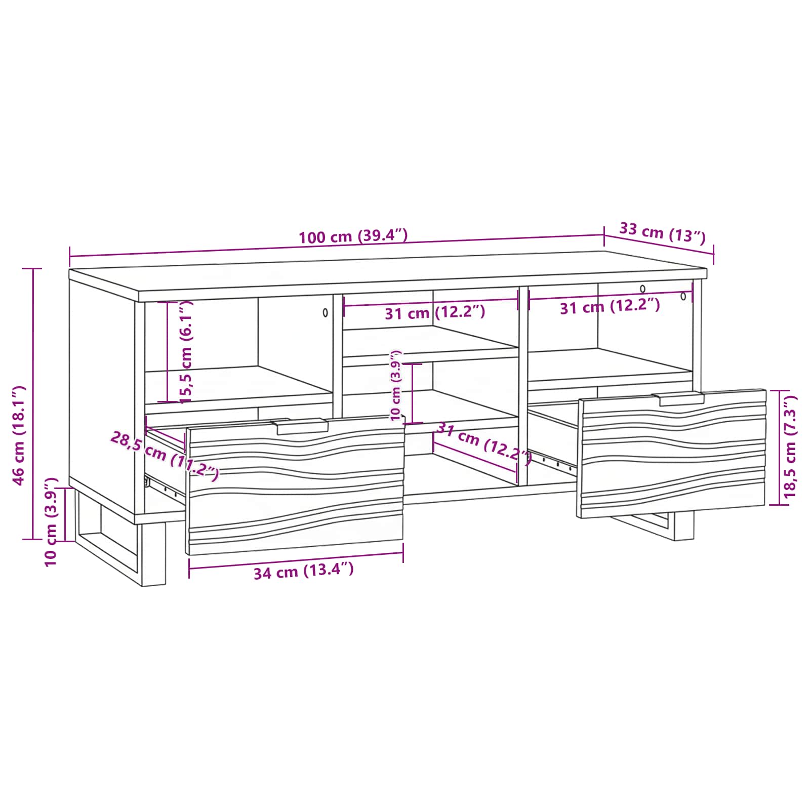 TV Cabinet 100x33.5x46 cm Solid and Engineered Wood