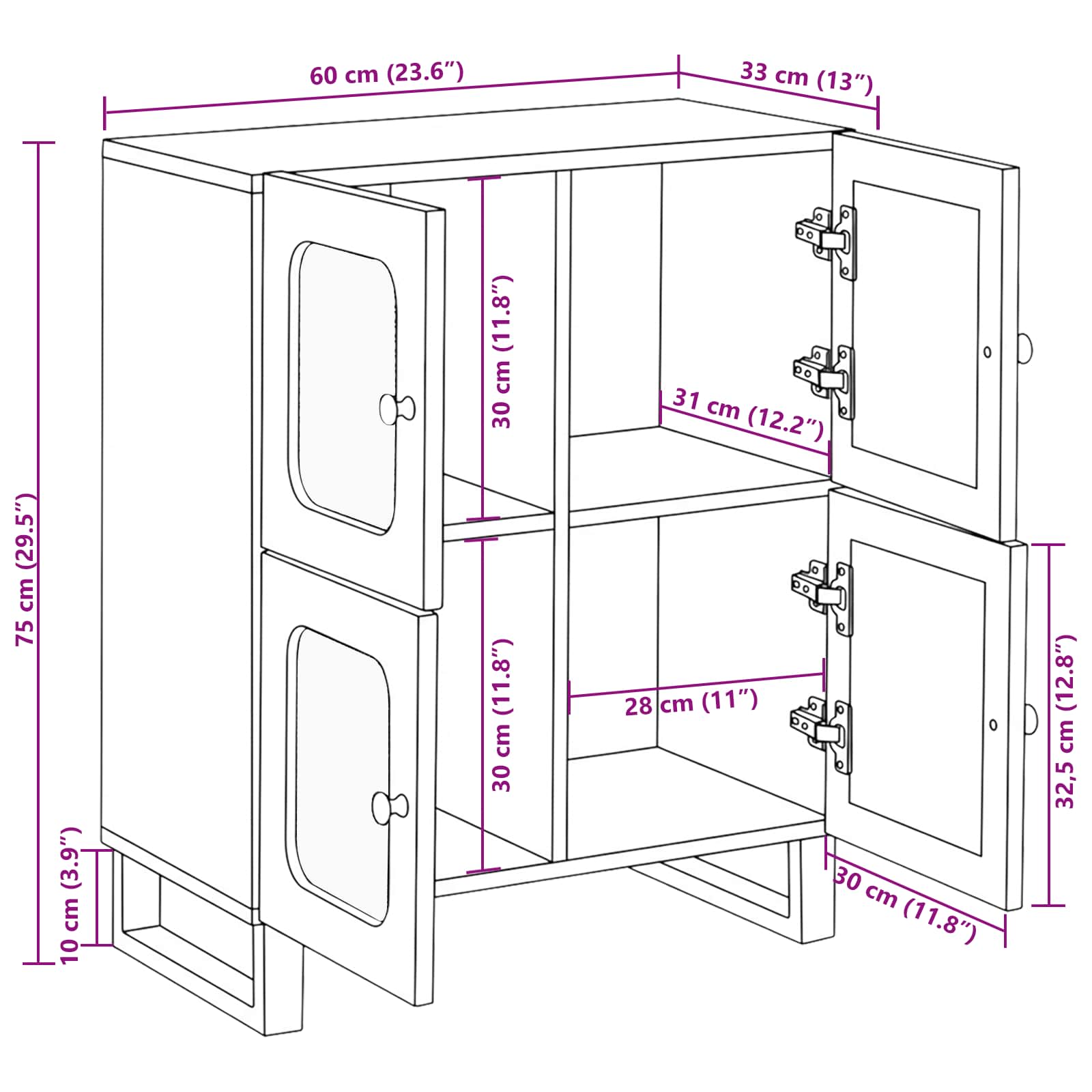 Cabinet with Storage Brown 60 x 33 x 75 cm Solid Mango Wood