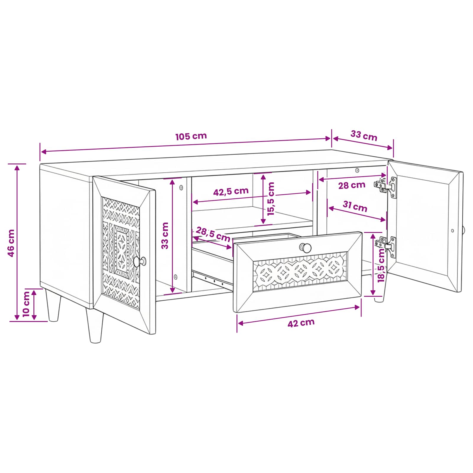 TV vienetai Šviesiai rudas 105 x 33 x 46 cm Apdirbta mediena