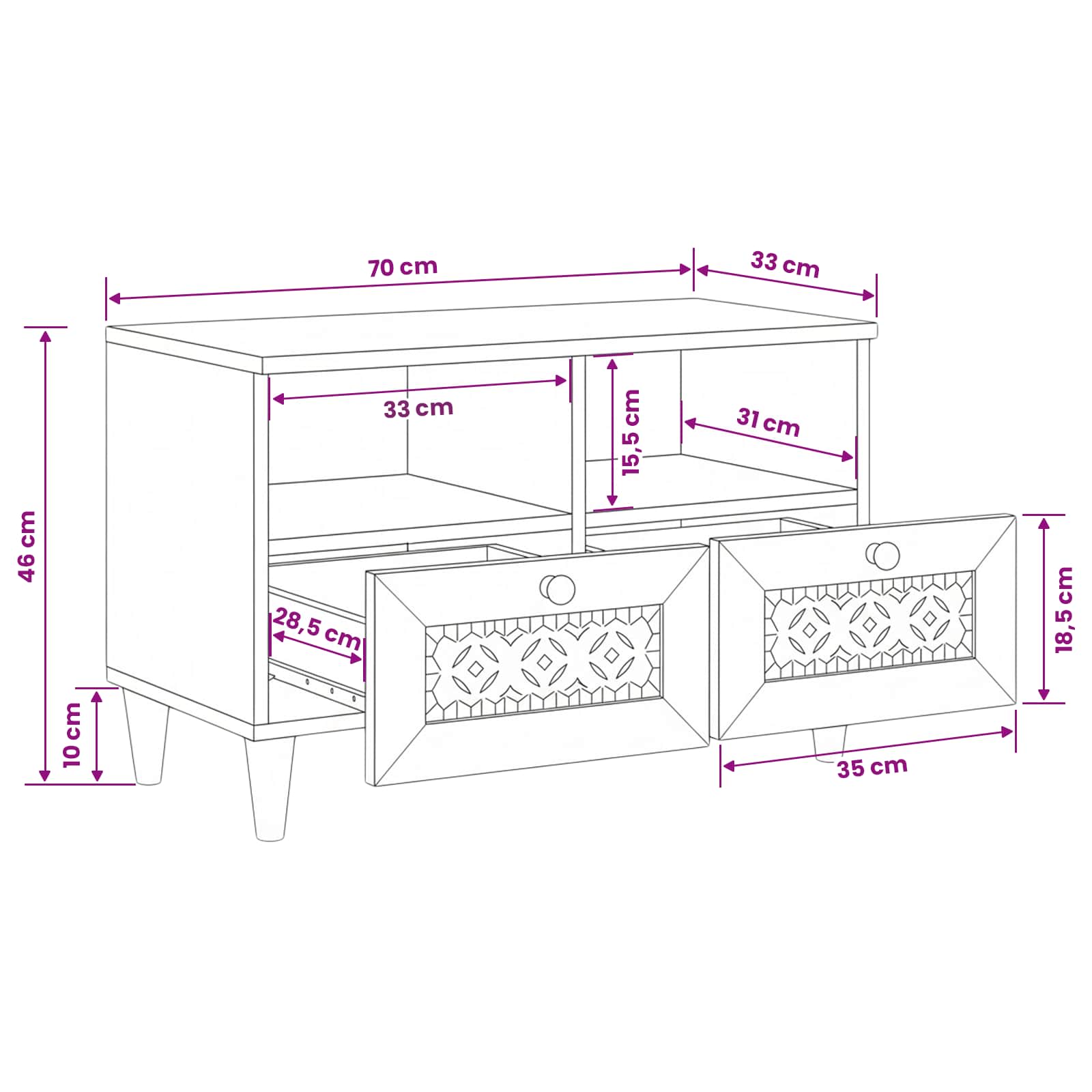 TV vienetai su stalčių Balta 70 x 33 x 46 cm Apdirbta mediena