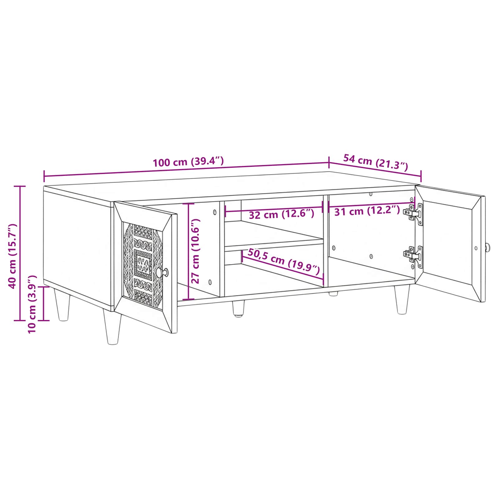 Coffee Table with Shelf Storage Beige 100 x 54 x 40 cm