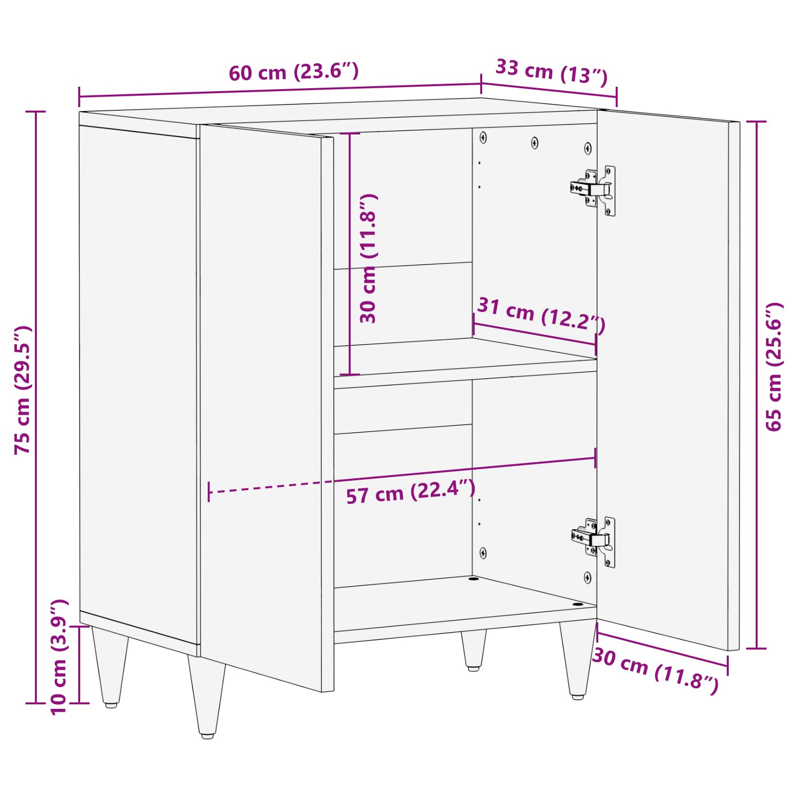 Walnut Kabal 60 x 33.5 x 75 cm