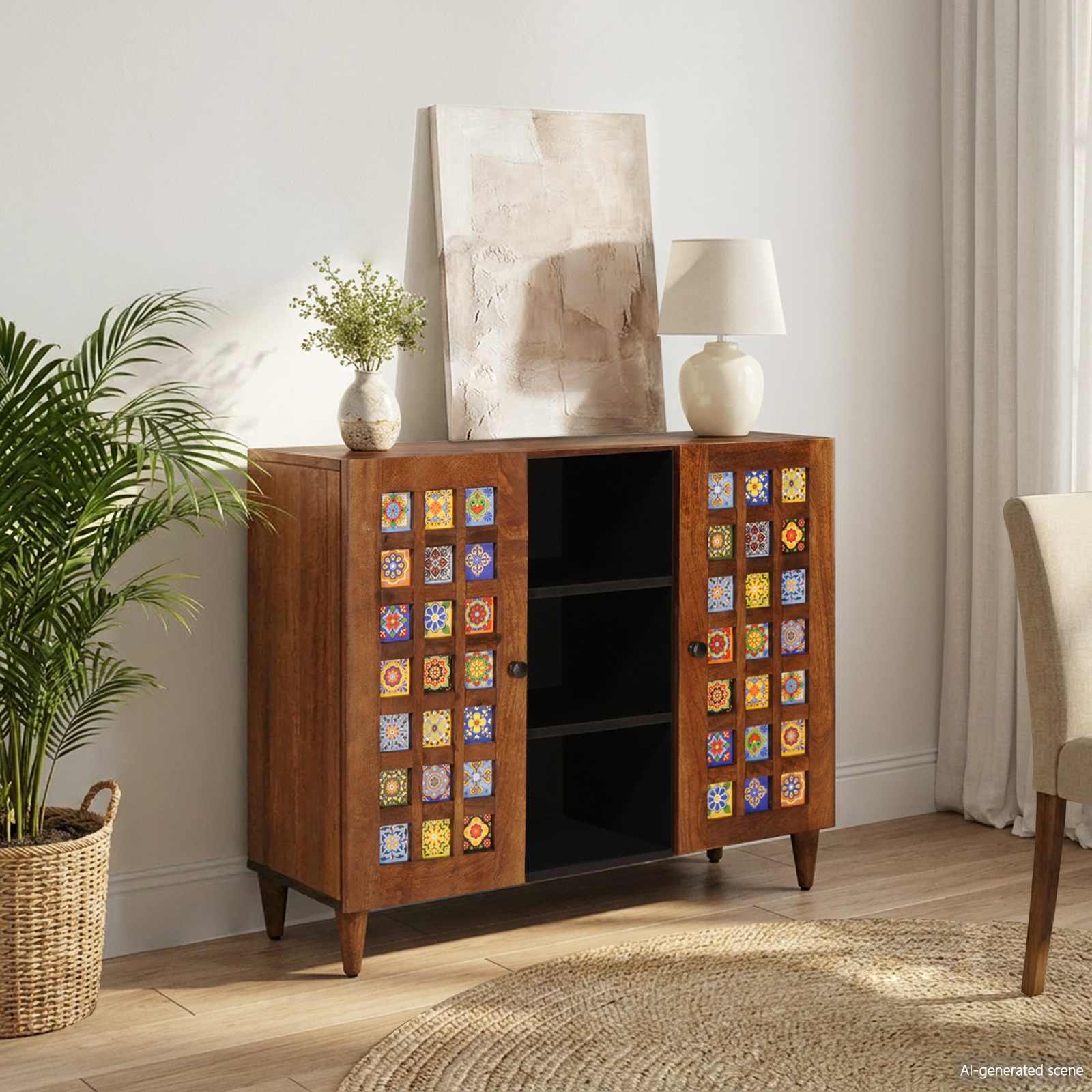 Console table with shelf walnut 90 x 33.5 x 75 cm