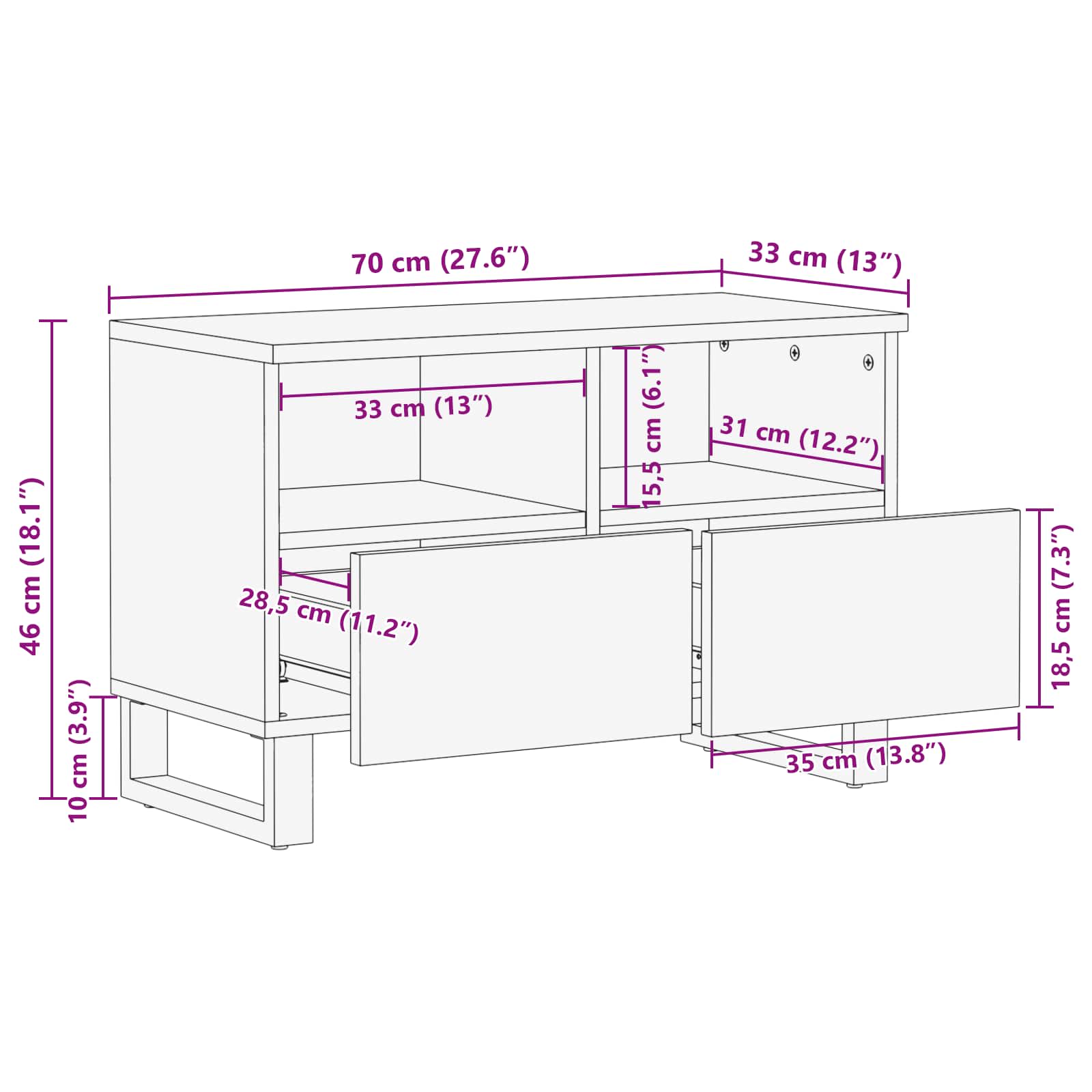 Televizoriaus spintelė Ruda 70 x 33 x 46 cm Kietas mango medis
