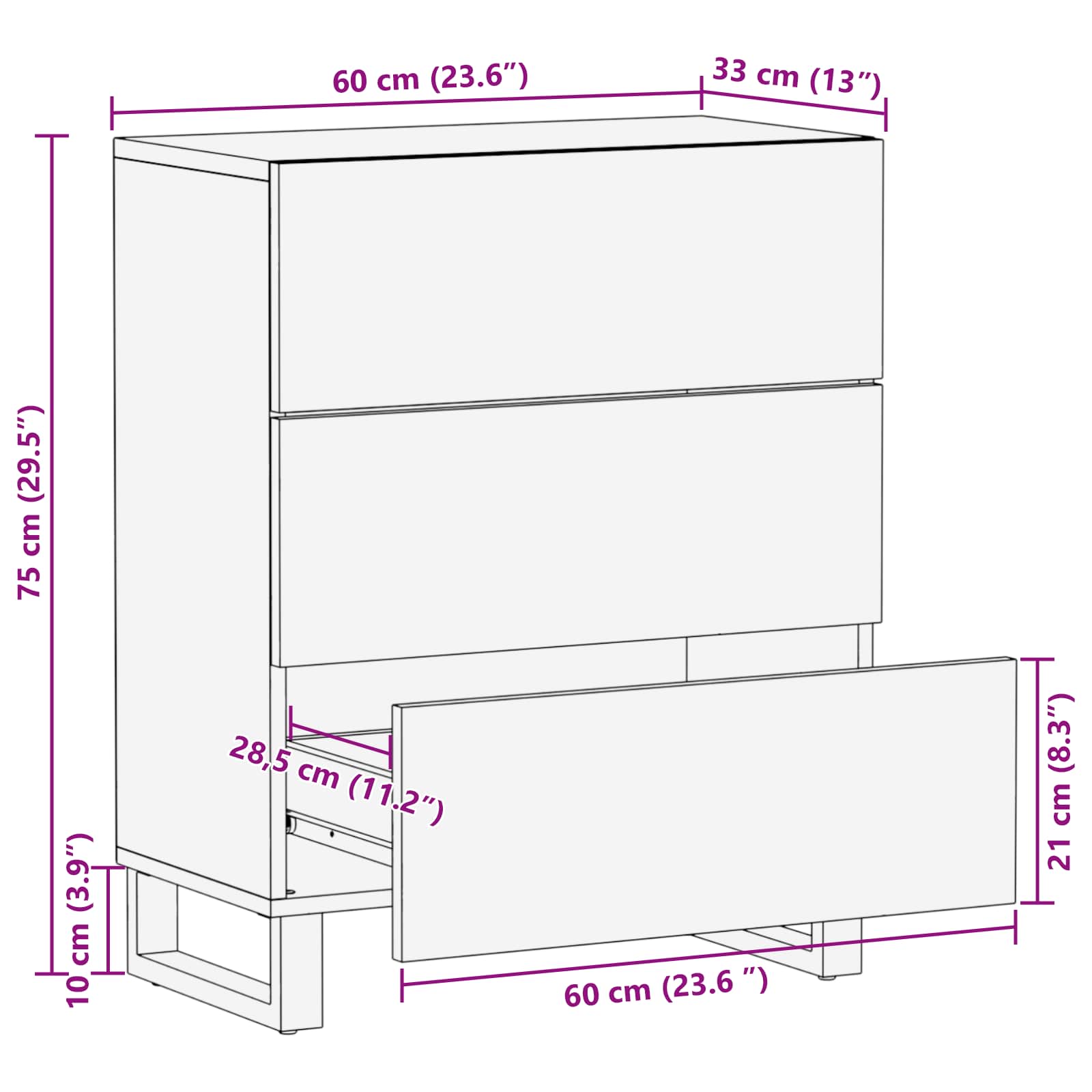 Sandėliavimo komodas Ruda 60 x 33 x 75 cm Kietas mango medis
