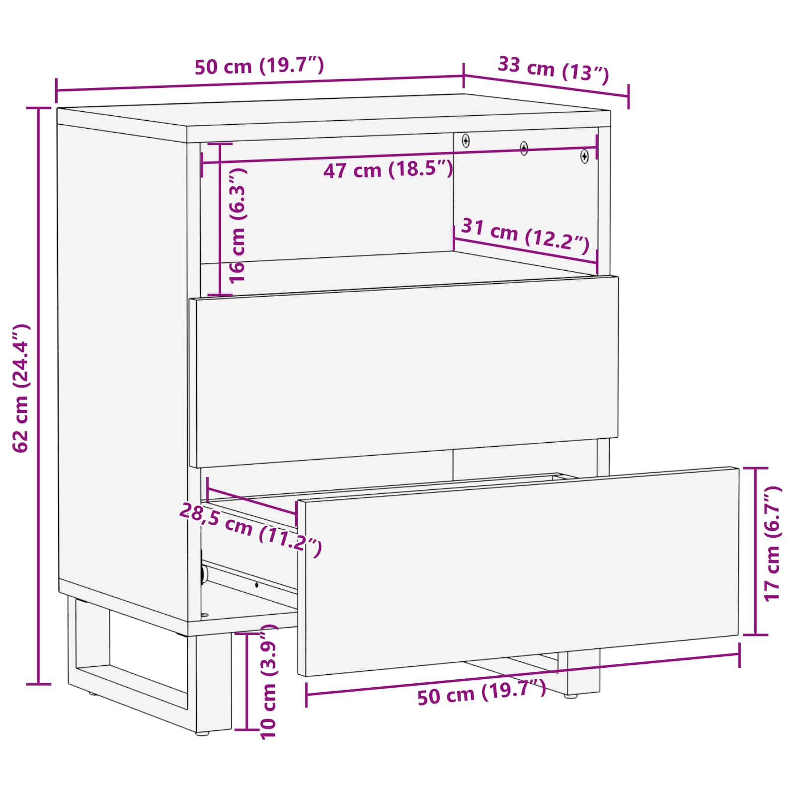 Lovos spintelė Ruda 58 x 36.5 x 21 cm Kietas mango medis