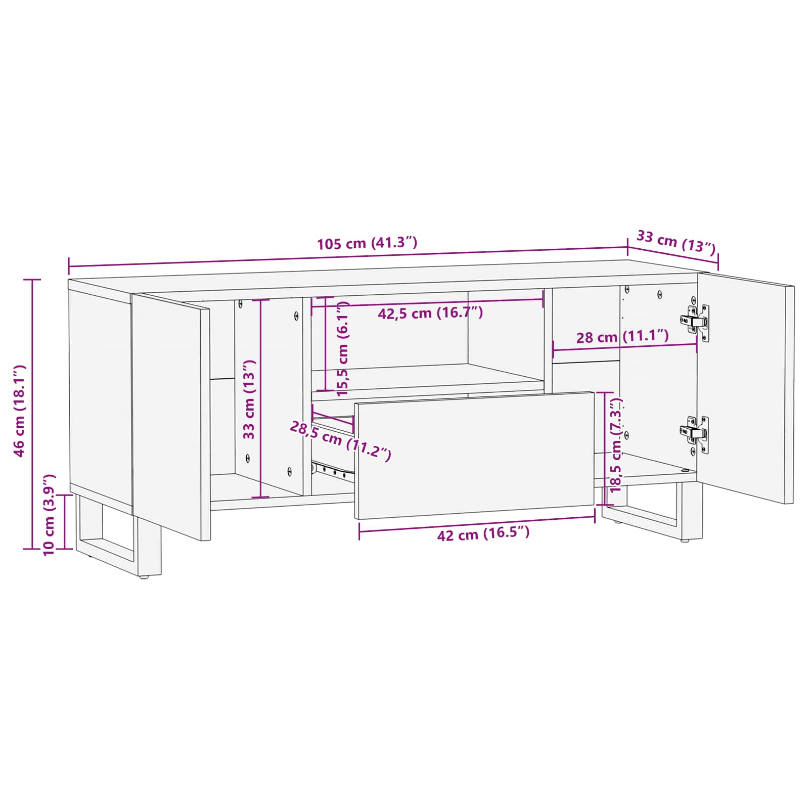 TV cabinet with shelf Brown 105 x 33.5 x 46 cm