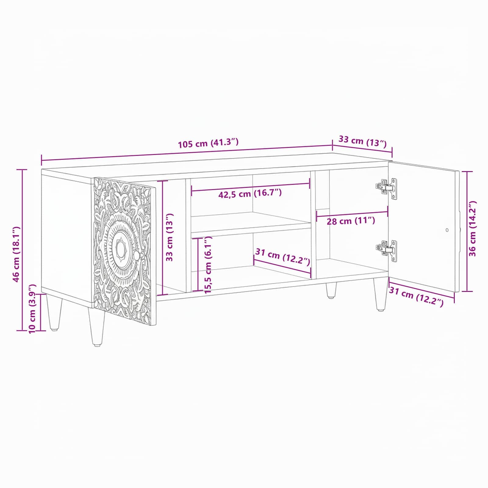 TV cabinet with storage White 105 x 33.5 x 46 cm