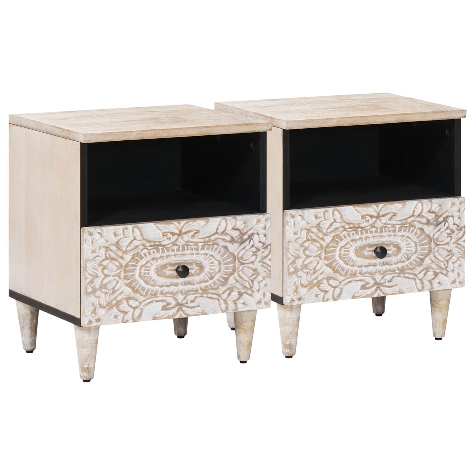 Lovos spintelė 2 pcs Balta 40 x 33 x 46 cm Kietas mango medis