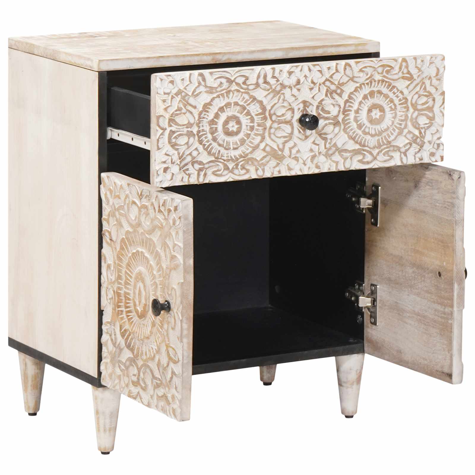 Bedside Cabinet White 50 x 33 x 60 cm Solid Mango Wood