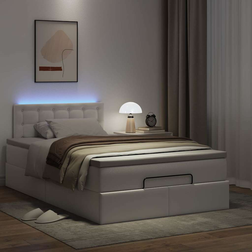 Osmanų lova su čiužiniais ir LED, 120x190cm, dirbtinė oda